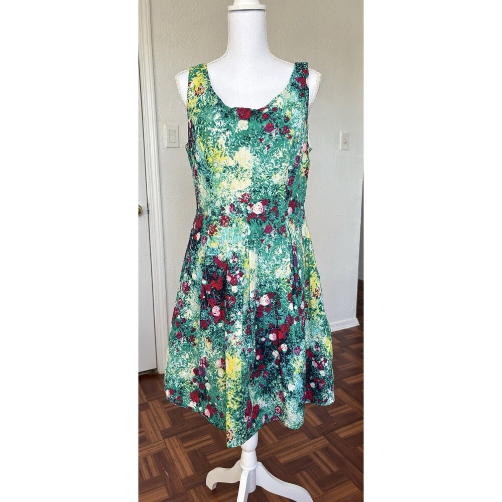 Tiana B Sleeveless Green, Red & Yellow Floral Print Fit & Flare Dress Size 14